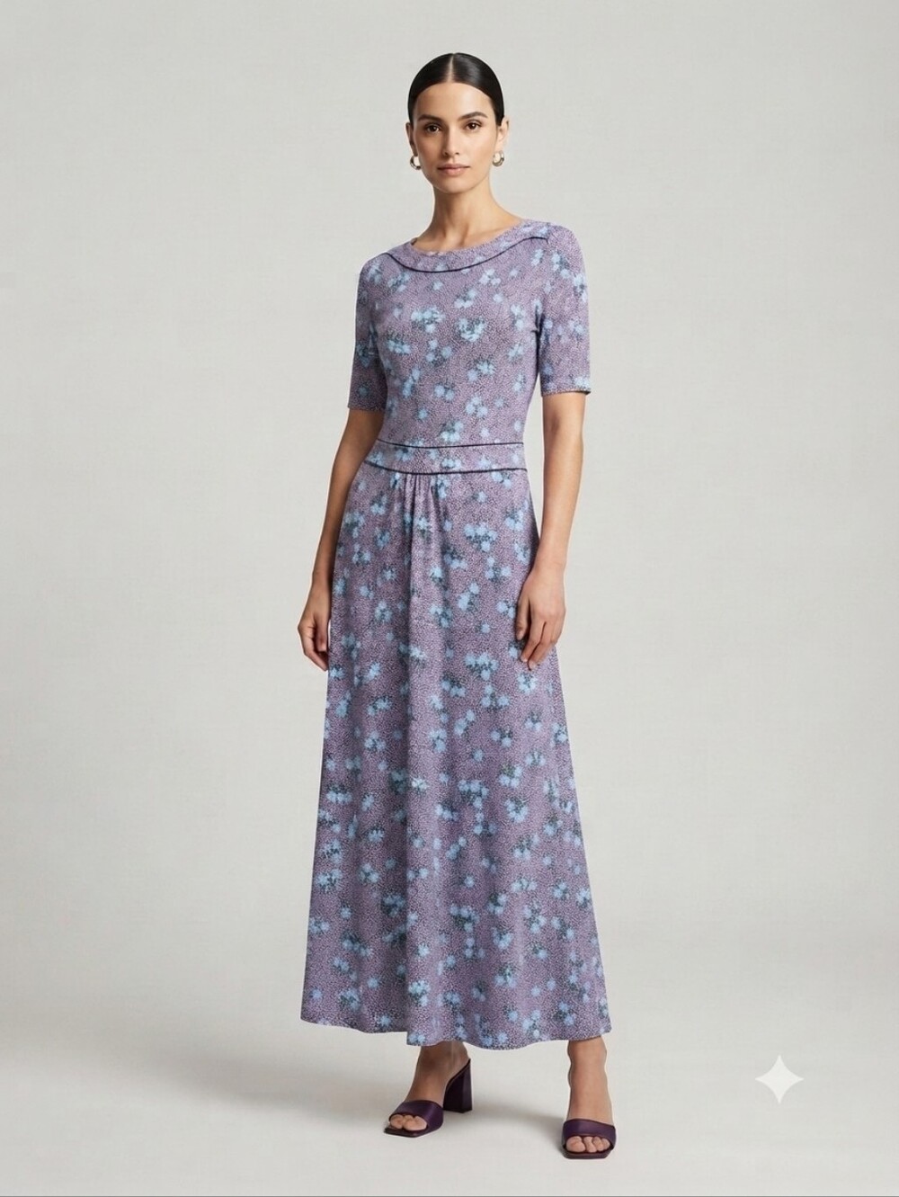 Boden Floral Jersey Maxi Dress In Purple And Blue Size 6